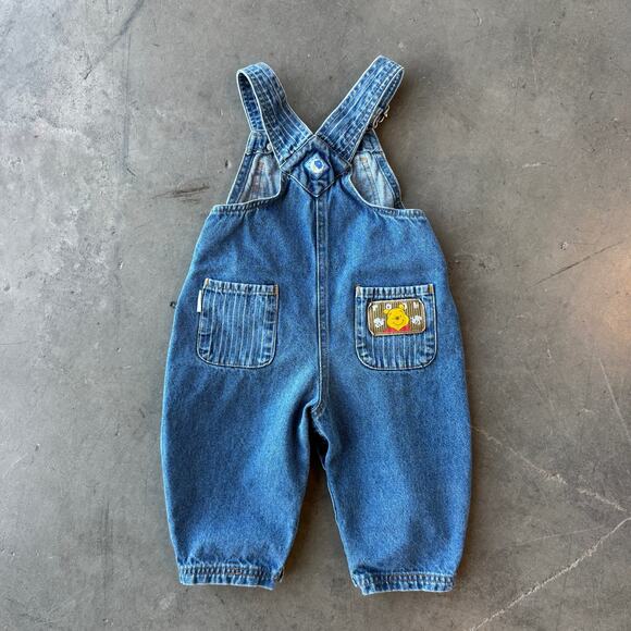 Vintage Y2K Disney Winnie the Pooh Blue Denim Overalls Jumpsuit Baby Girl 18 Mos - Picture 2 of 7